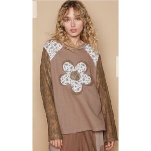 POL Brown Floral Patchwork Blouse